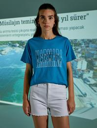 Marmara Temalı Baskılı Tişört Pamuklu