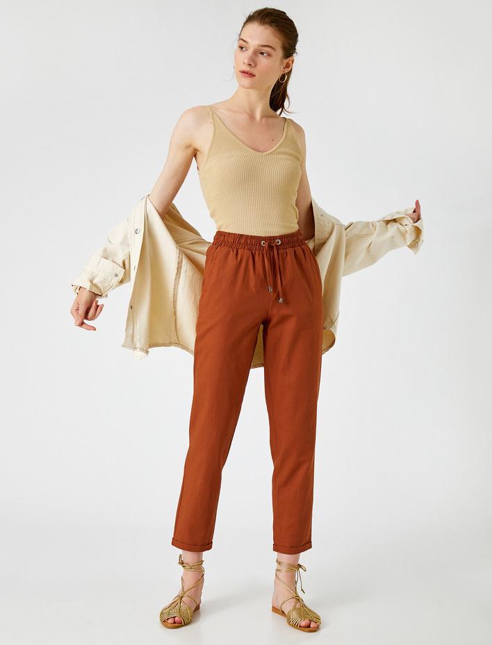  Keten Pantolon Belden Bağlamalı