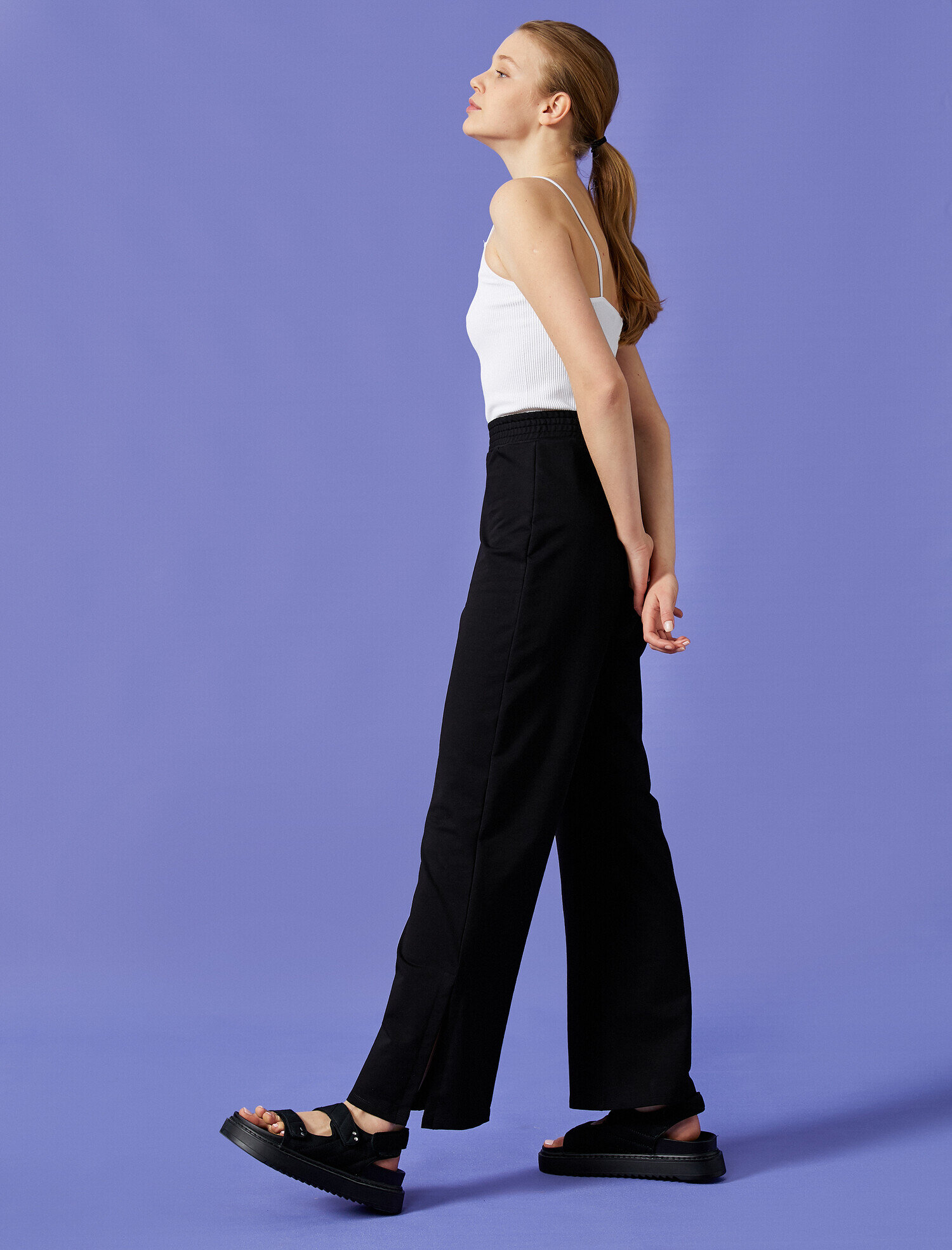   Yırtmaçlı Eşofman Altı Geniş Paça Pamuklu