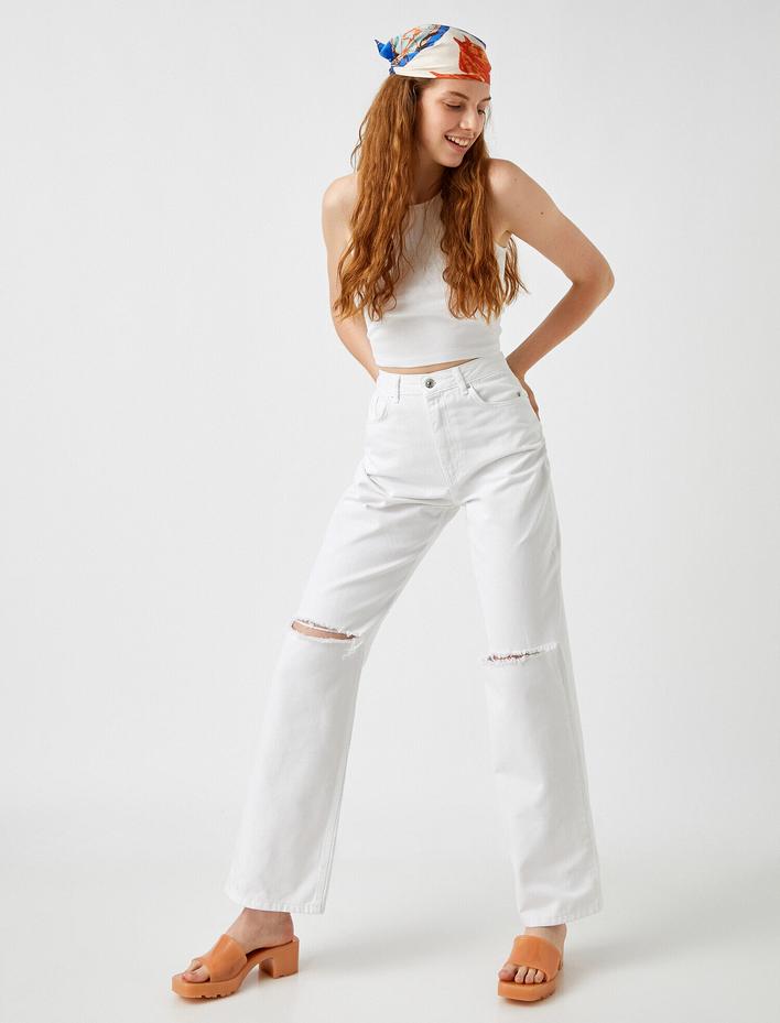  Kot Pantolon Geniş Paça Yüksek Bel Rahat Kesim