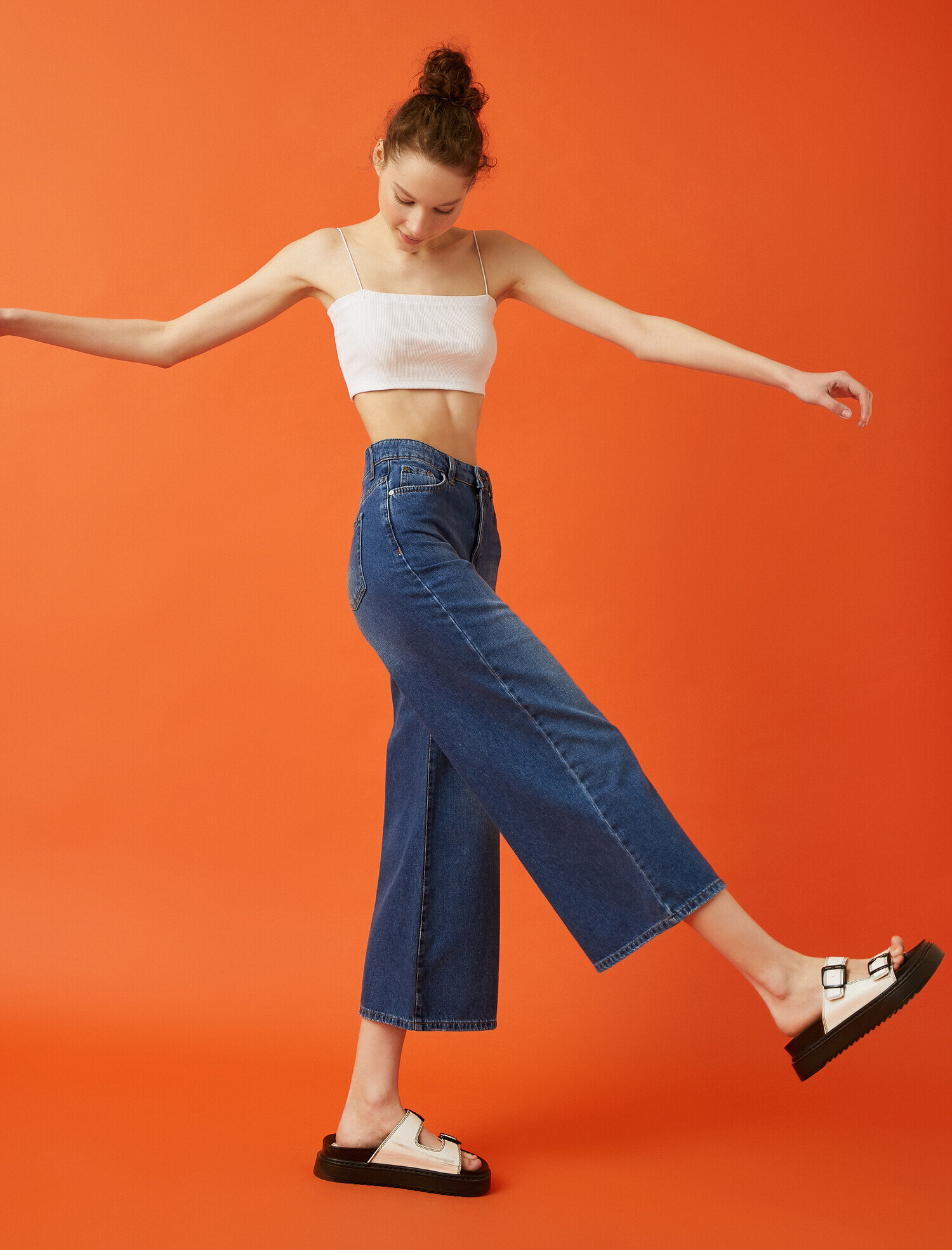   Bianca Jean Yüksek Bel Rahat Kesim Genis Paça Pantolon Culotte