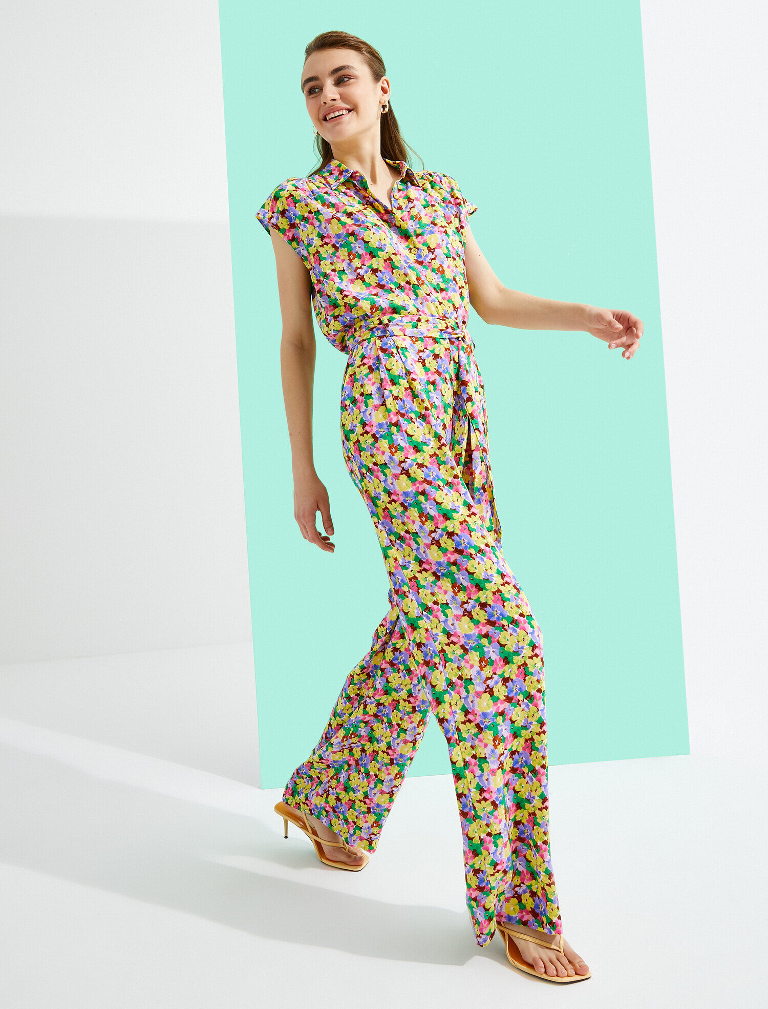   Çiçek Baskılı Bol Paça Pantolon