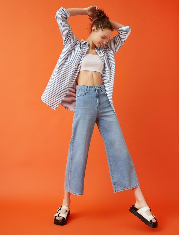  Bianca Jean Yüksek Bel Rahat Kesim Genis Paça Pantolon Culotte