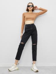 Pamuklu Yüksek Bel Mom Jean - Dar Kesim Dar Paça Pantolon