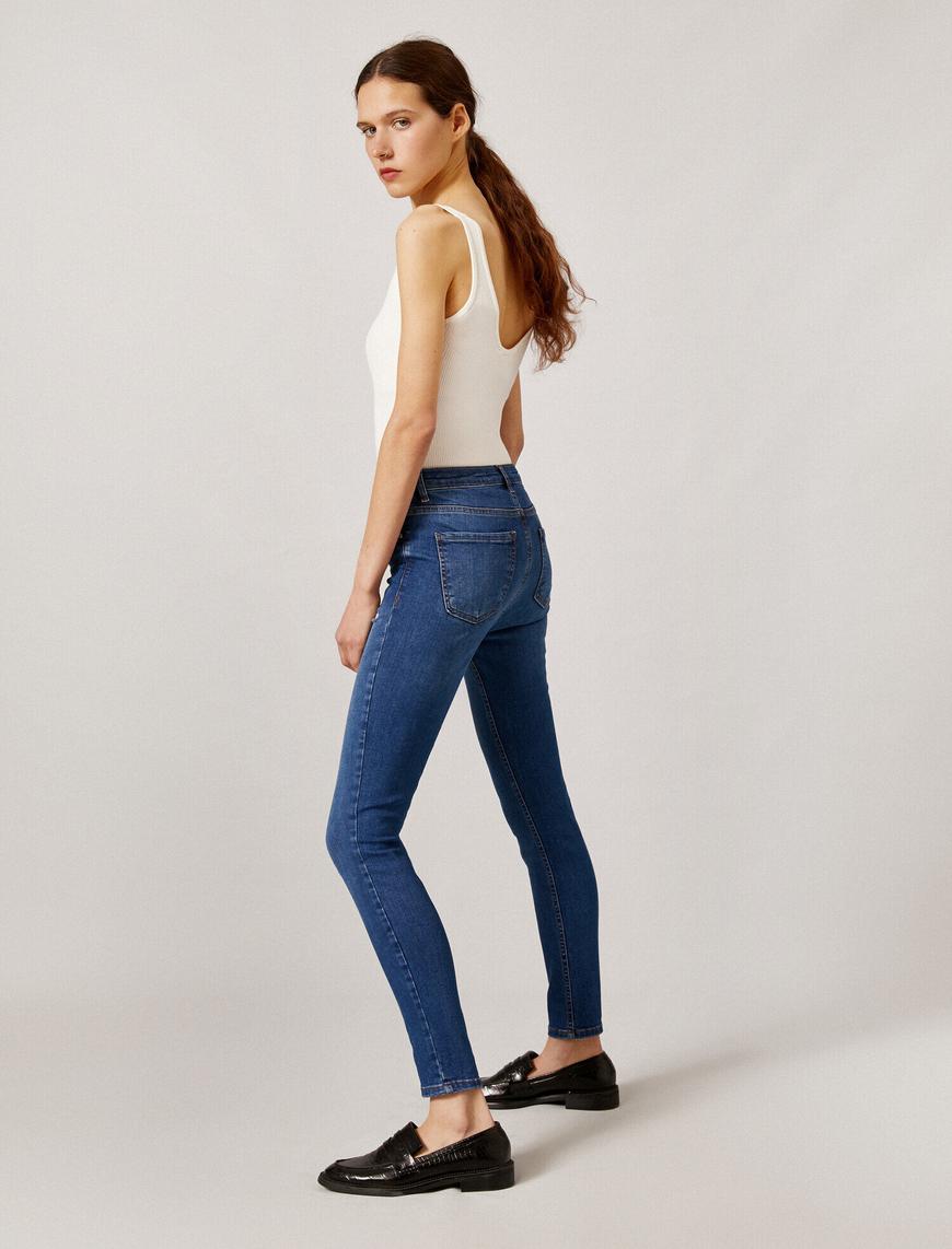   Skinny Fit Jean - Normal Bel Dar Kesim Dar Paça Pantolon Pamuklu