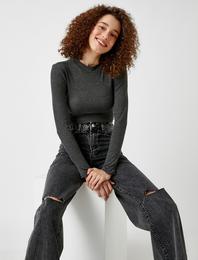 Uzun Kollu Tişört Bisiklet Yaka