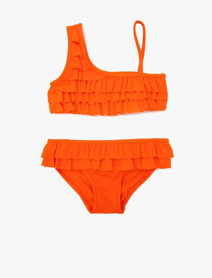 Kız Çocuk Bikini Takımı FırFırlı Asimetrik Kesim