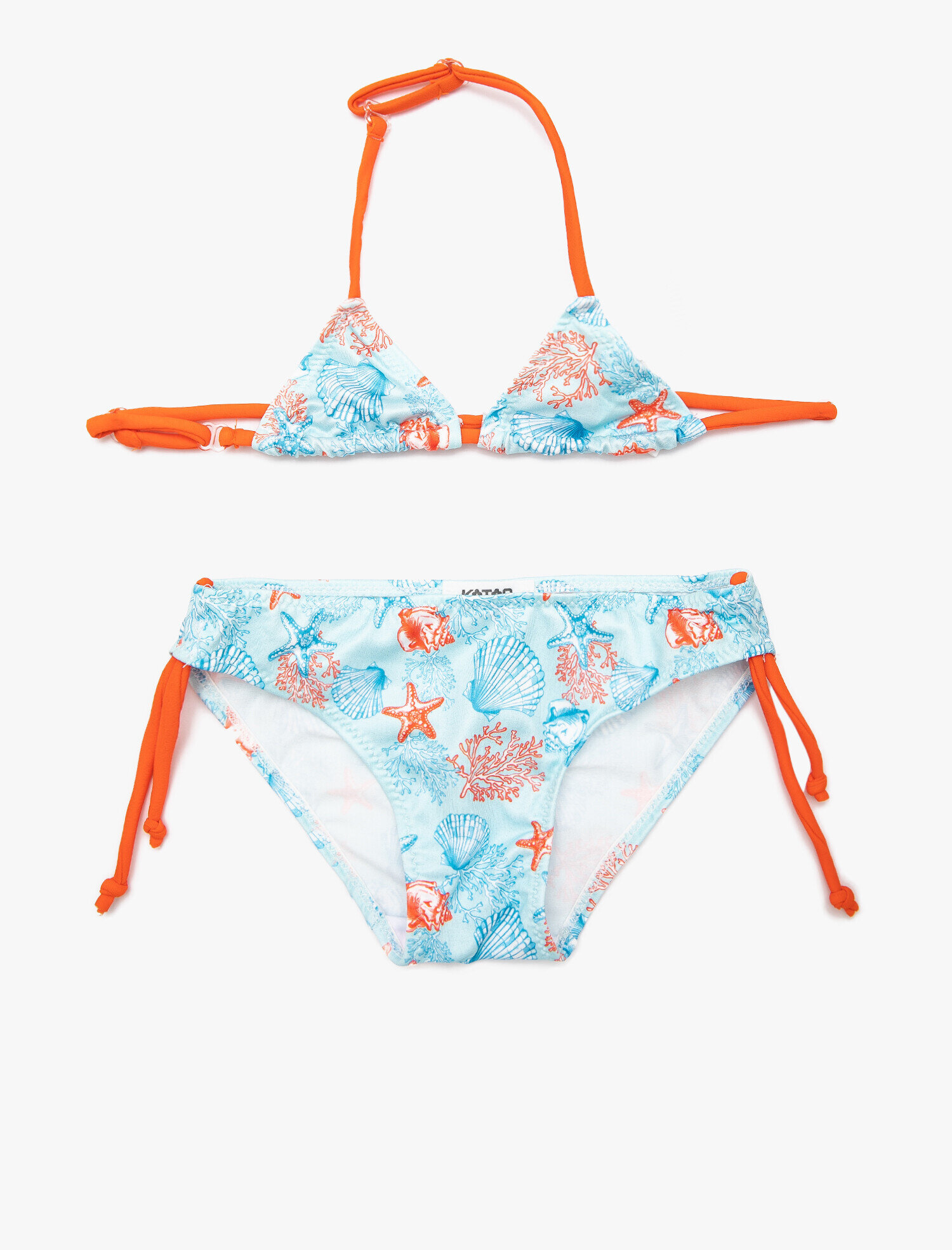  Kız Çocuk Bikini Set Boyundan Ayarlanabilir İnce Askılı Baskılı