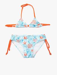 Bikini Set Boyundan Ayarlanabilir İnce Askılı Baskılı