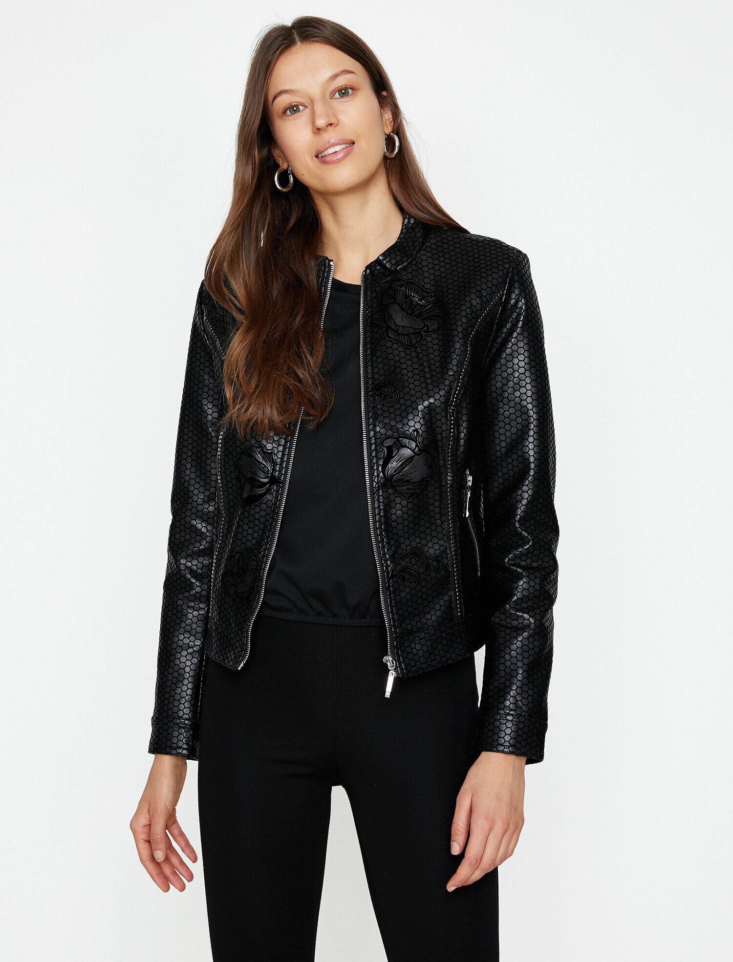   Deri Görünümlü Mont