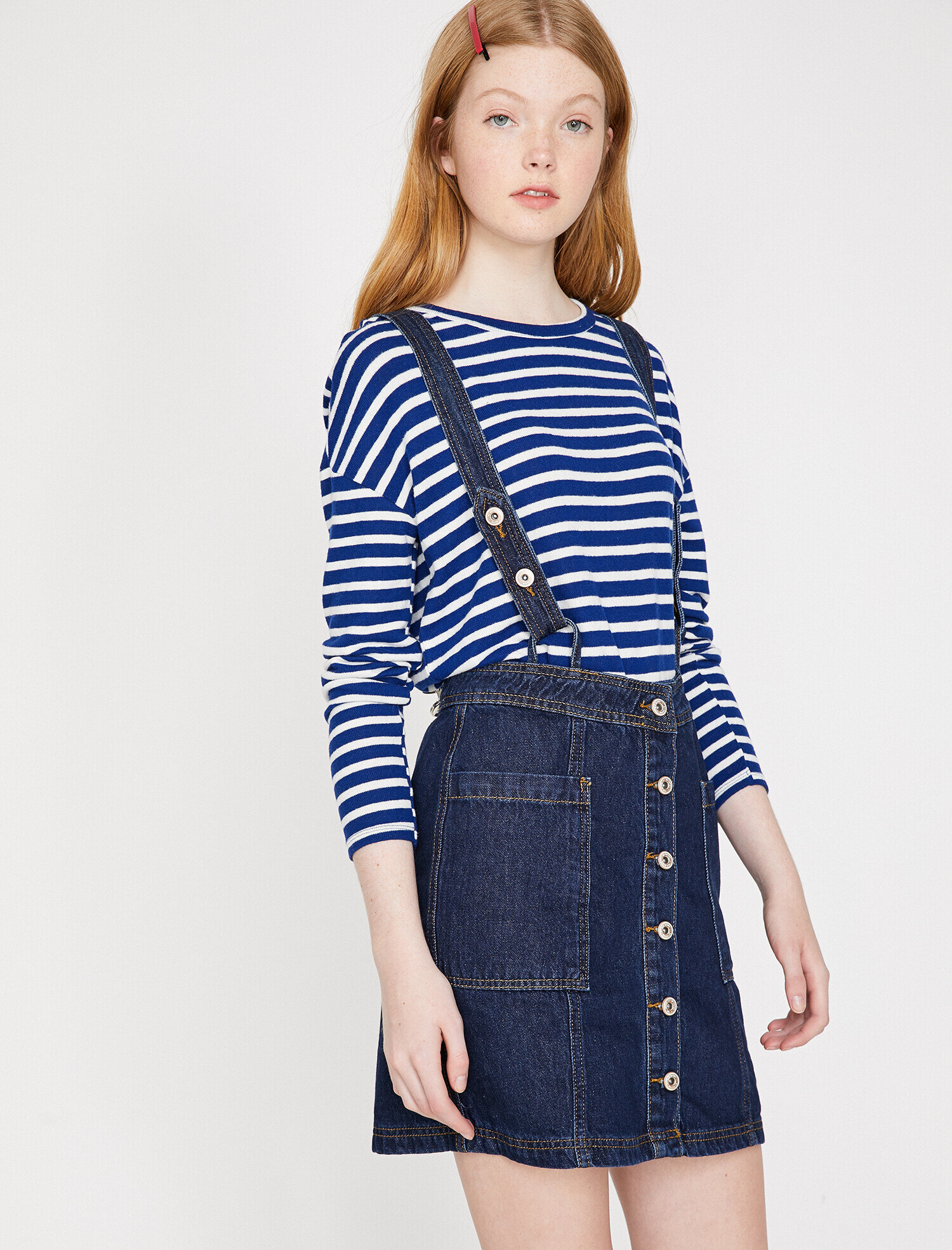   Askılı Jean Elbise