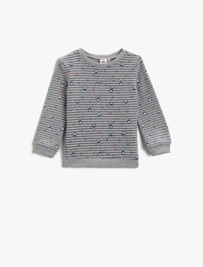 Kız Bebek Tavşan Baskılı Sweatshirt Bisiklet Yaka