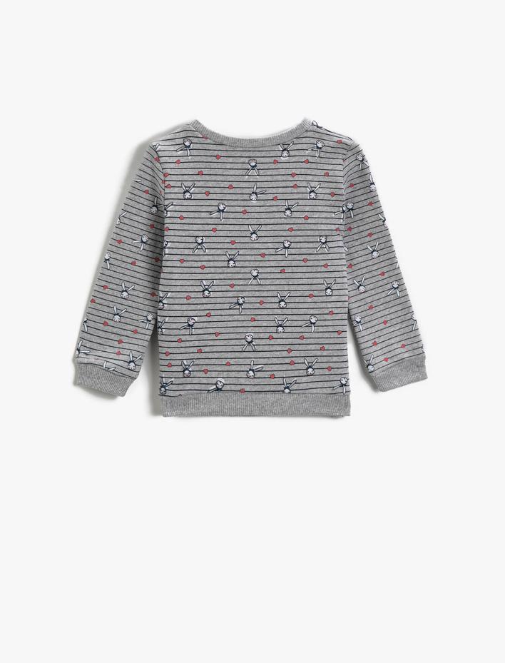 Kız Bebek Tavşan Baskılı Sweatshirt Bisiklet Yaka