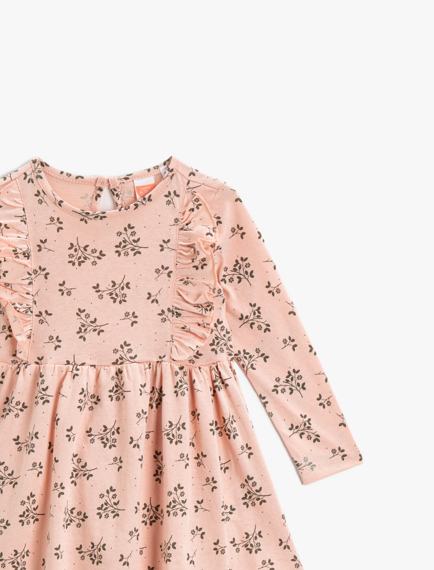  Kız Bebek Çiçekli Elbise Uzun Kollu Fırfırlı Pamuklu