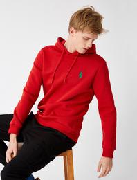 Kapüşonlu İşlemeli Uzun Kollu Sweatshirt