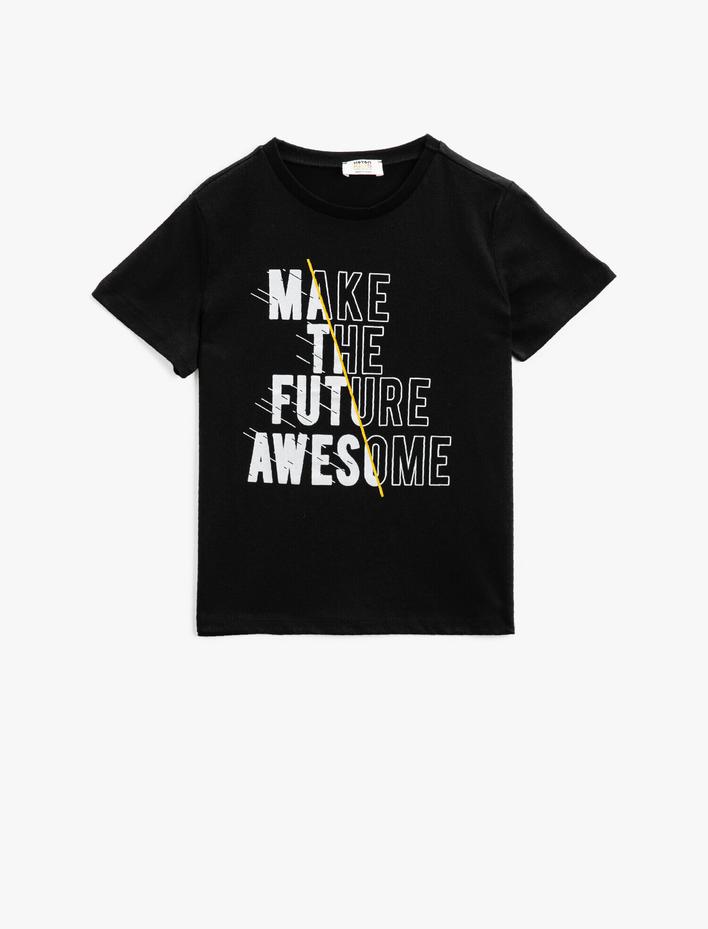 Erkek Çocuk Yazılı Tişört Bisiklet Yaka Kısa Kollu Pamuklu