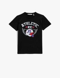 Baskılı Tişört Kısa Kollu Bisiklet Yaka