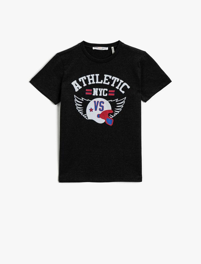 Erkek Çocuk Baskılı Tişört Kısa Kollu Bisiklet Yaka