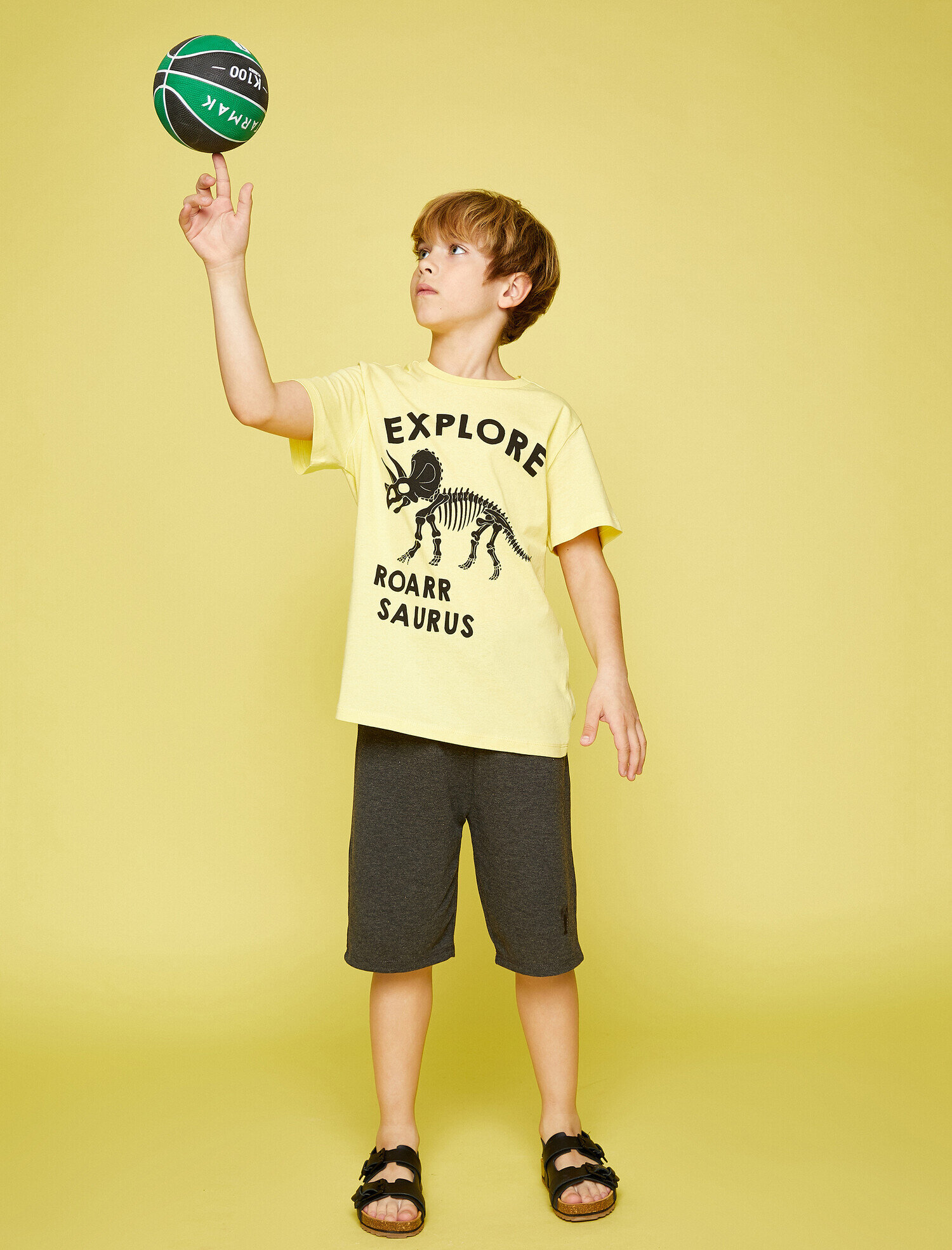  Erkek Çocuk Baskılı Tişört Pamuklu Kısa Kollu Bisiklet Yaka