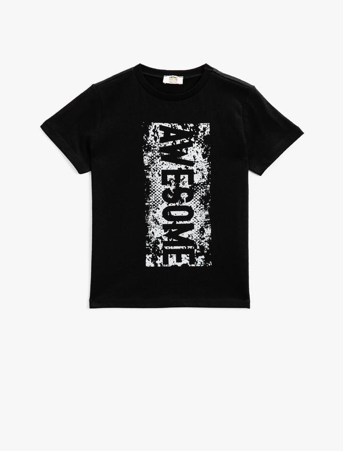 Erkek Çocuk Yazılı Tişört Kısa Kollu Biisiklet Yaka Pamuklu