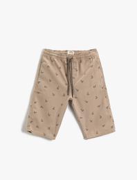 Desenli Şort Belden Bağlamalı Pamuklu