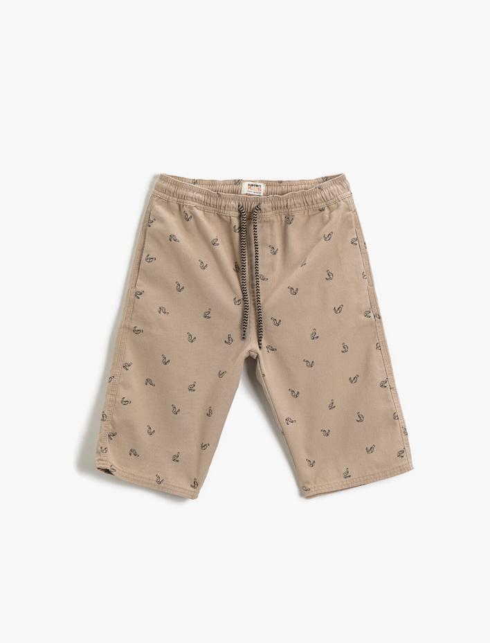 Erkek Çocuk Desenli Şort Belden Bağlamalı Pamuklu