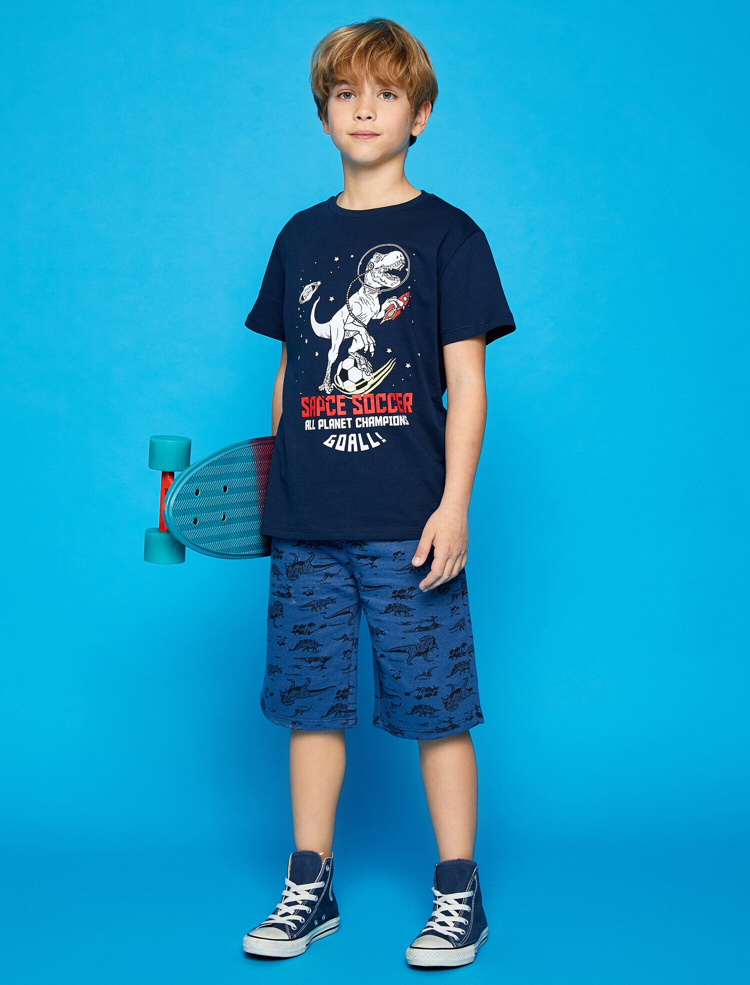  Erkek Çocuk Beli Bağlamalı Şort Baskılı Pamuklu