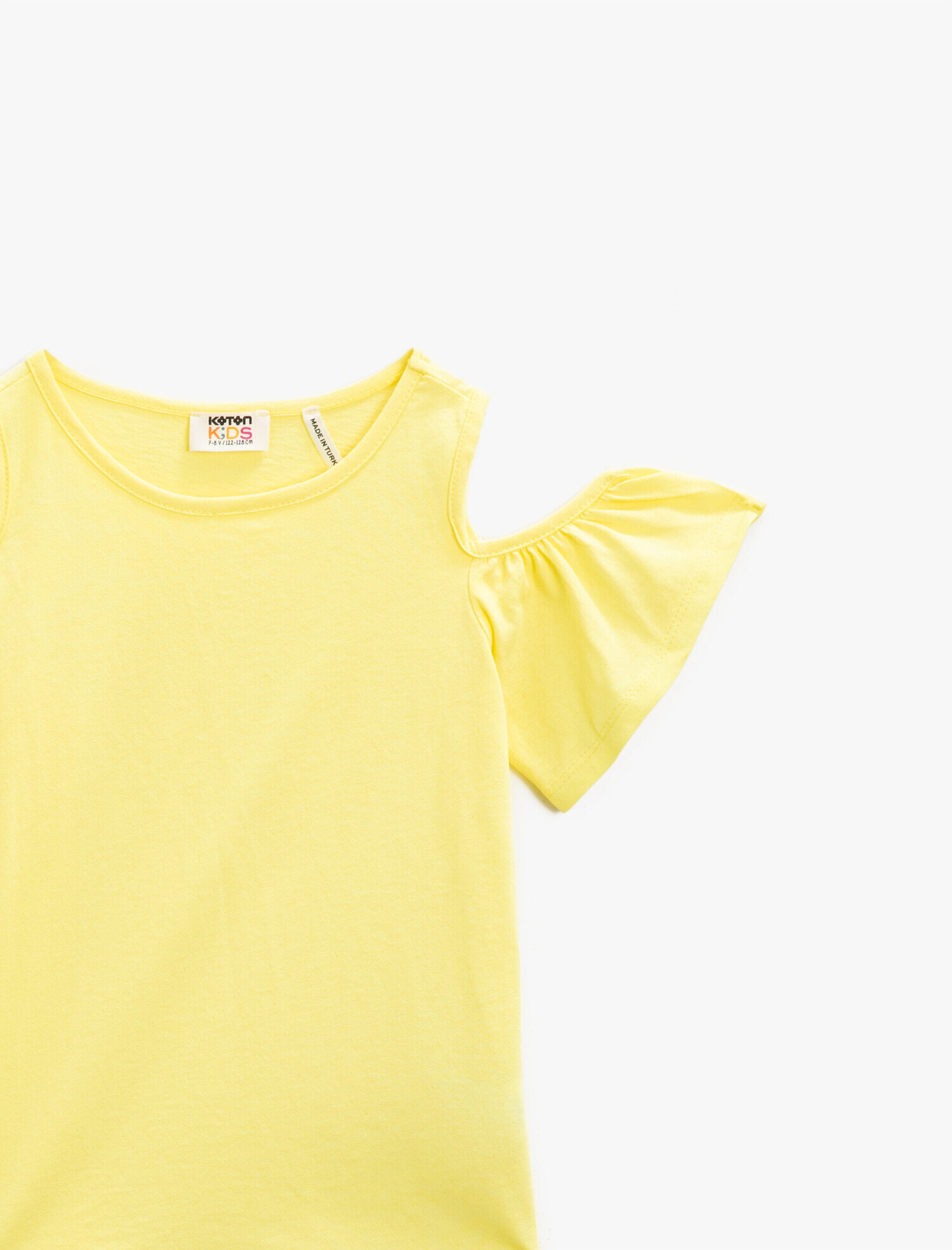  Kız Çocuk Bisiklet Yaka Tişört Omuz Detaylı Pamuklu