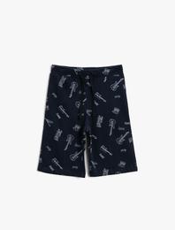 Baskılı Şort Pamuklu Belden Bağlamalı