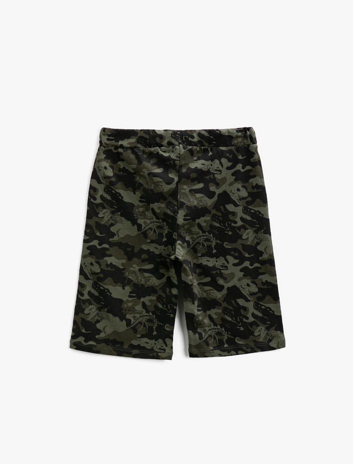 Erkek Çocuk Dinozor Baskılı Şort Kamuflaj Desenli Pamuklu