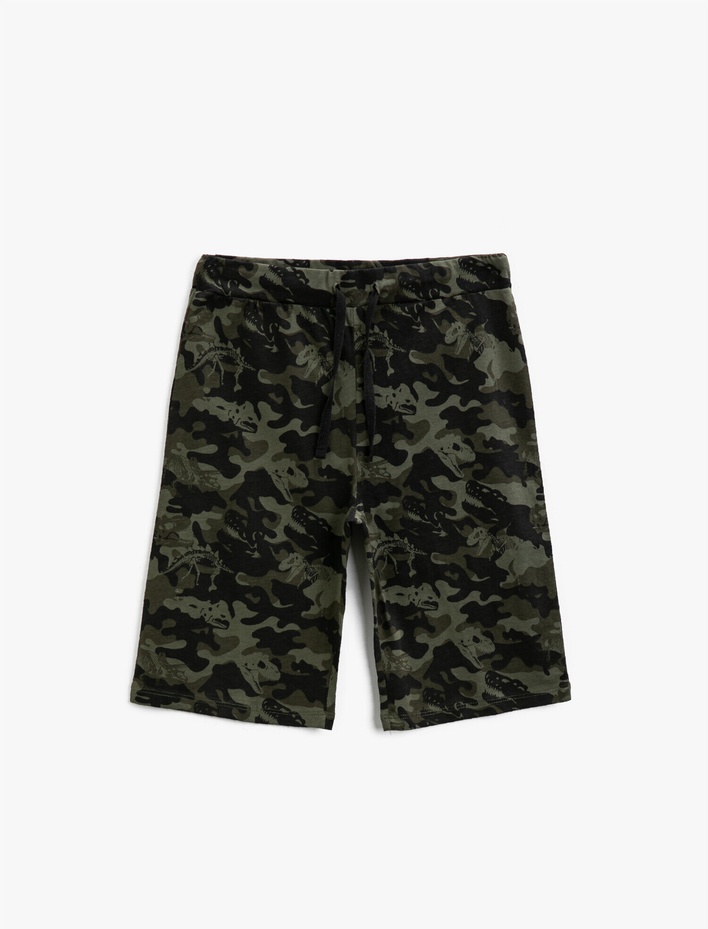 Erkek Çocuk Dinozor Baskılı Şort Kamuflaj Desenli Pamuklu