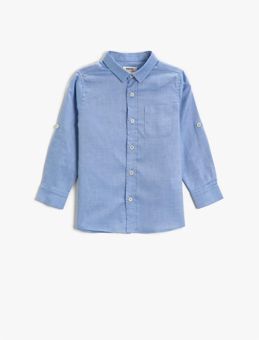  Erkek Çocuk Pamuklu Gömlek Klasik Yaka Uzun Kollu Cepli Basic