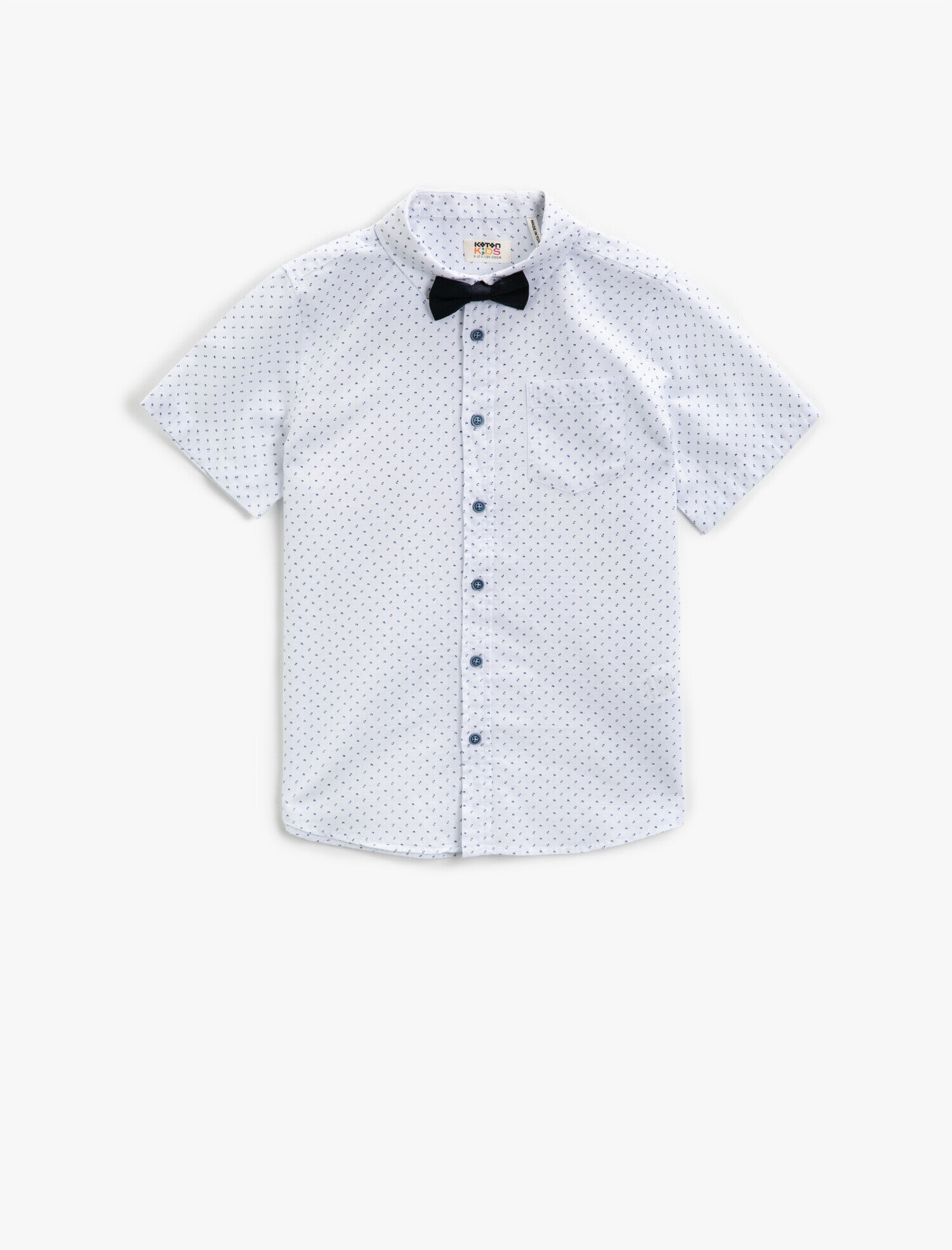  Erkek Çocuk Kısa Kollu Gömlek Desenli Papyonlu Pamuklu