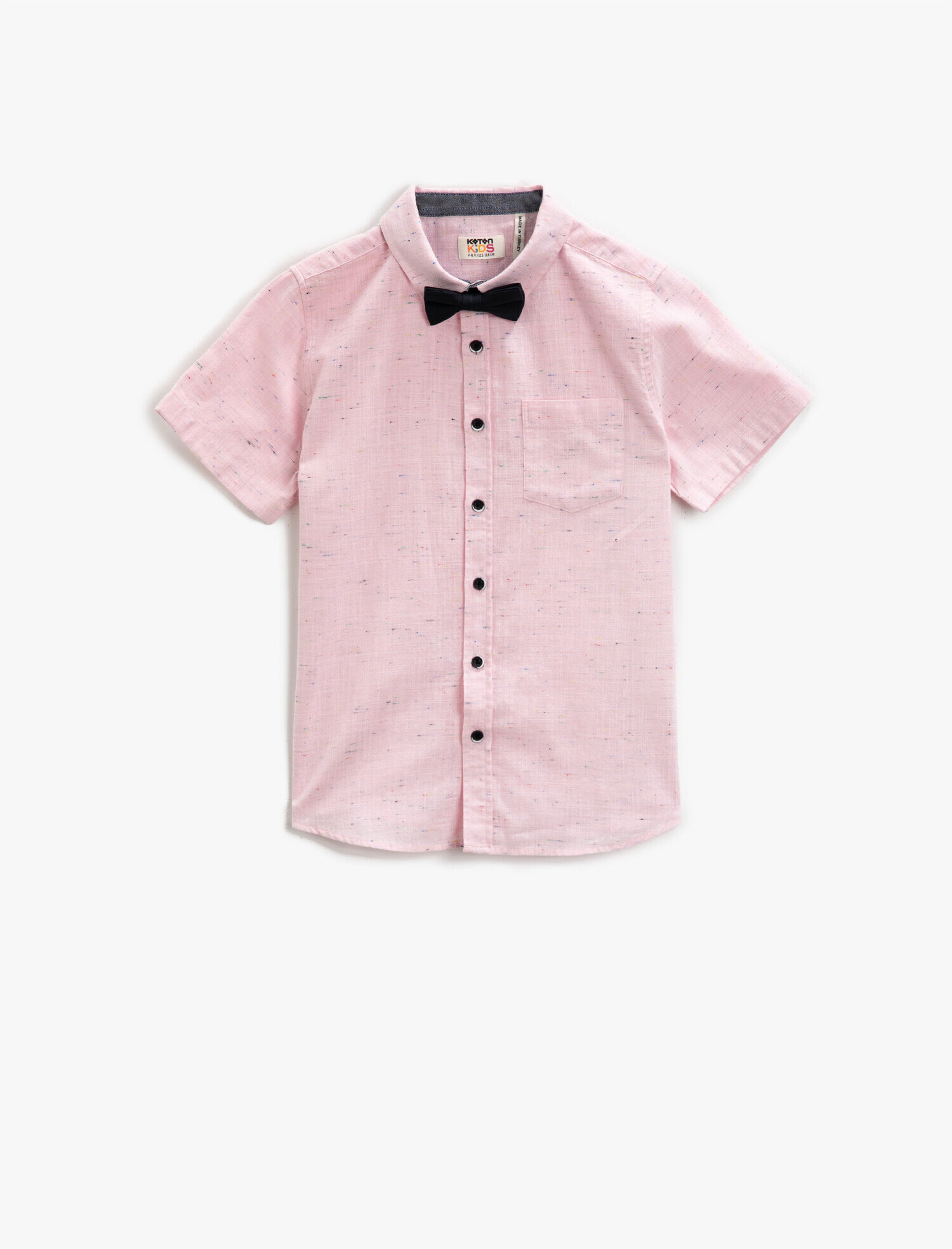  Erkek Çocuk Kısa Kollu Gömlek Klasik Yaka Pamuklu Papyonlu