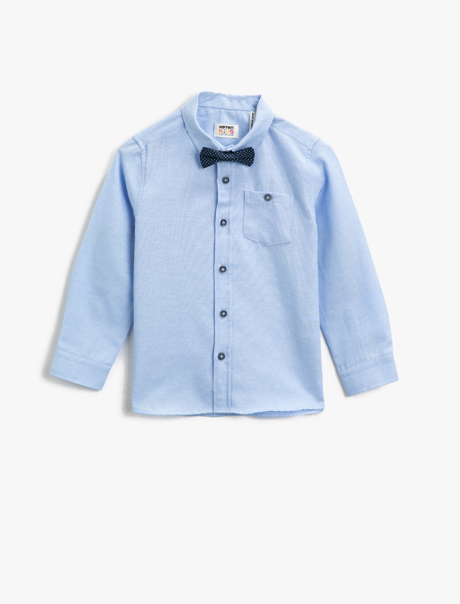  Erkek Çocuk Pamuklu Papyonlu Klasik Yaka Uzun Kollu Gömlek