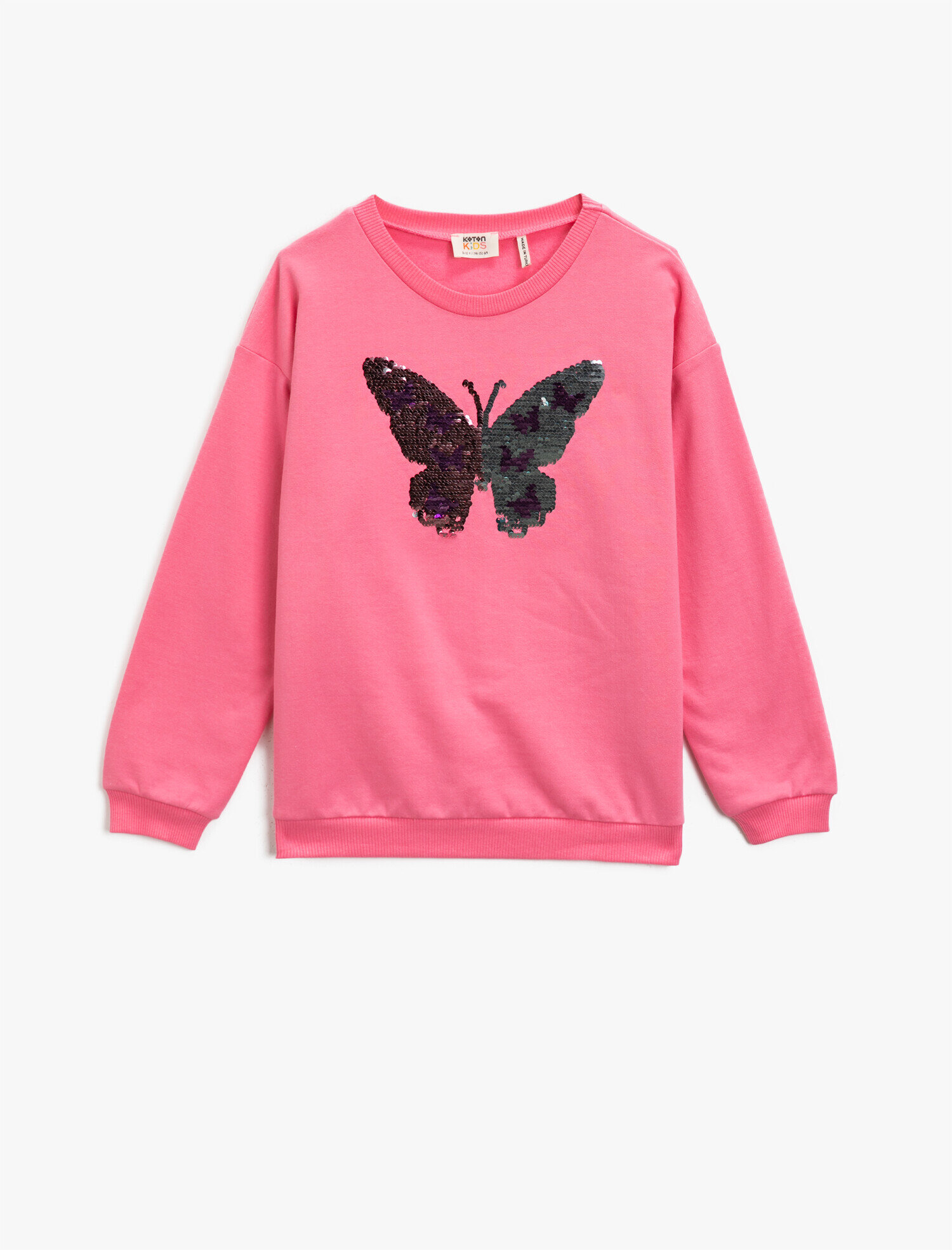  Kız Çocuk Pullu Pamuklu Bisiklet Yaka Uzun Kollu Sweatshirt