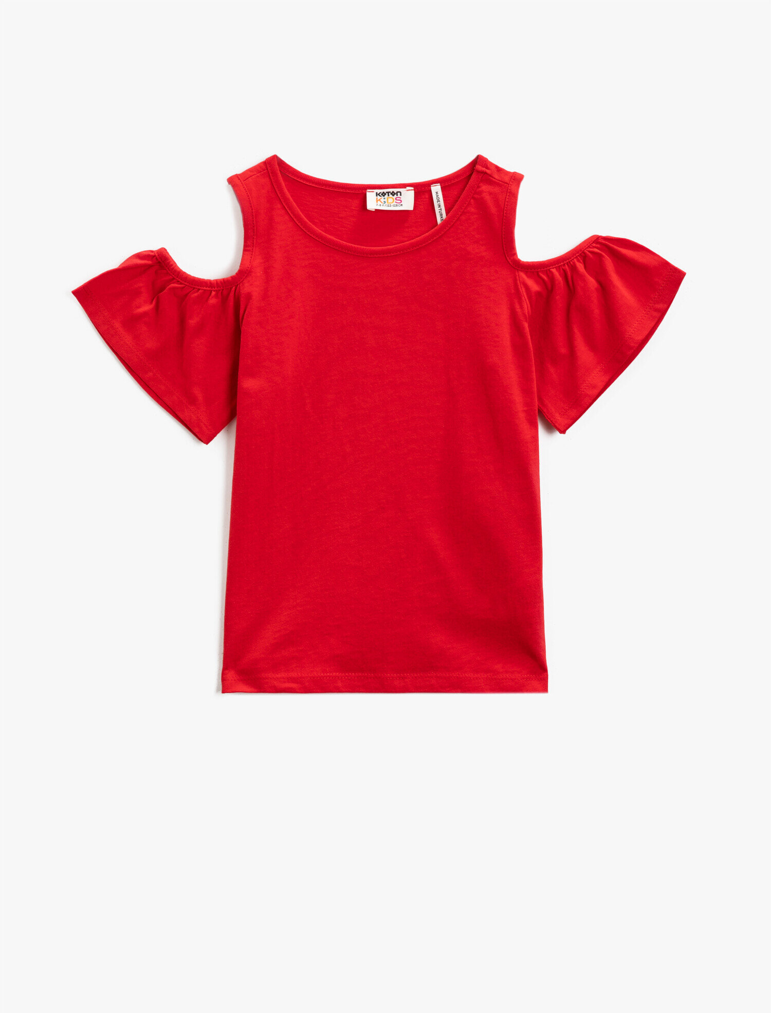  Kız Çocuk Bisiklet Yaka Tişört Omuz Detaylı Pamuklu