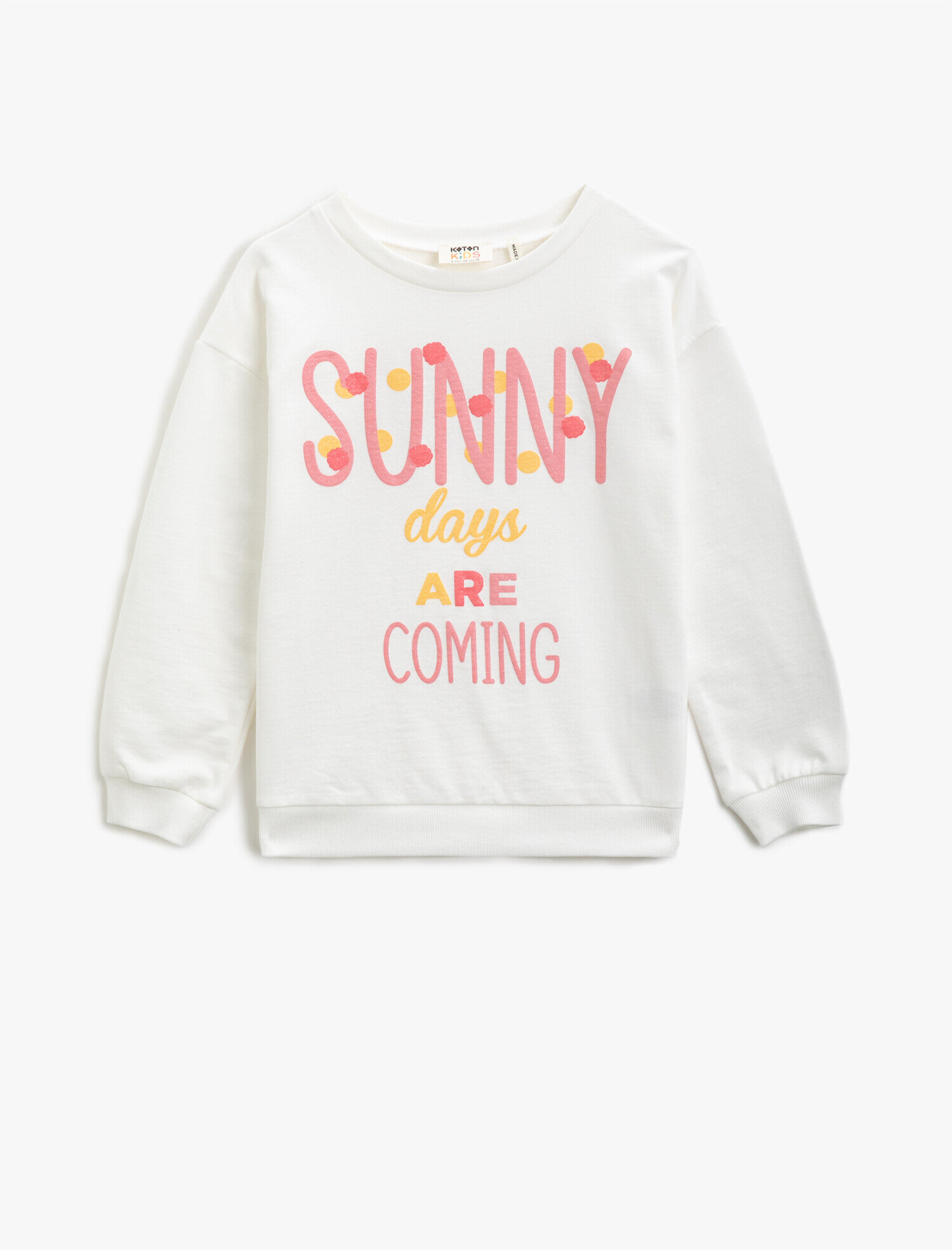  Kız Çocuk Pamuklu Bisiklet Yaka Uzun Kollu Yazılı Baskılı Sweatshirt