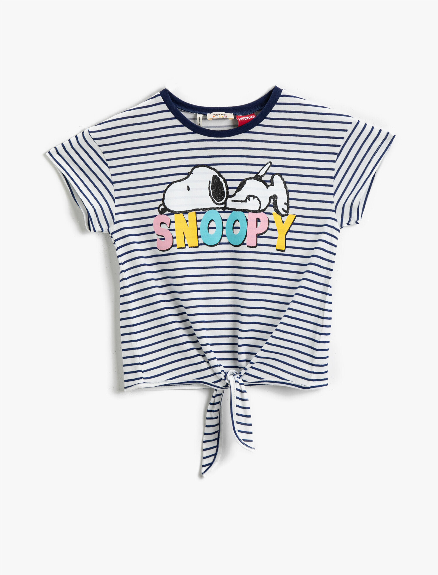 Lacivert Kız Çocuk Snoopy Tişört Lisanslı Çizgili Pamuklu