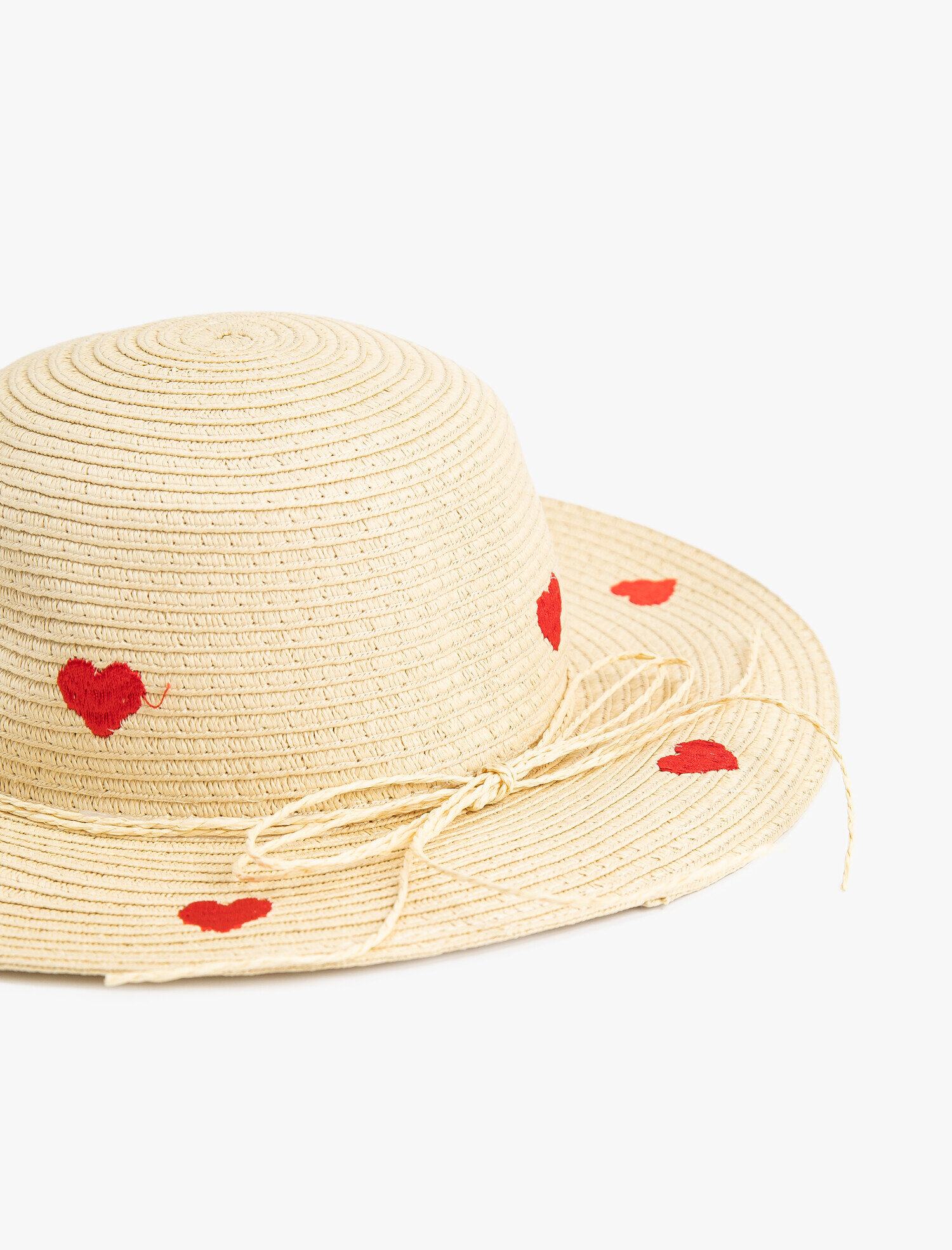 Kız Çocuk Kalpli Hasır Şapka