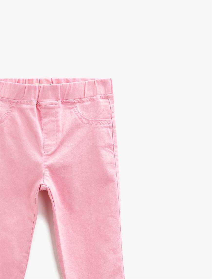  Kız Çocuk Beli Lastikli Pantolon Pamuklu Basic