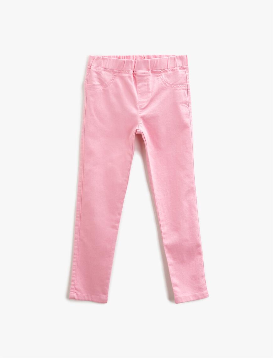  Kız Çocuk Beli Lastikli Pantolon Pamuklu Basic