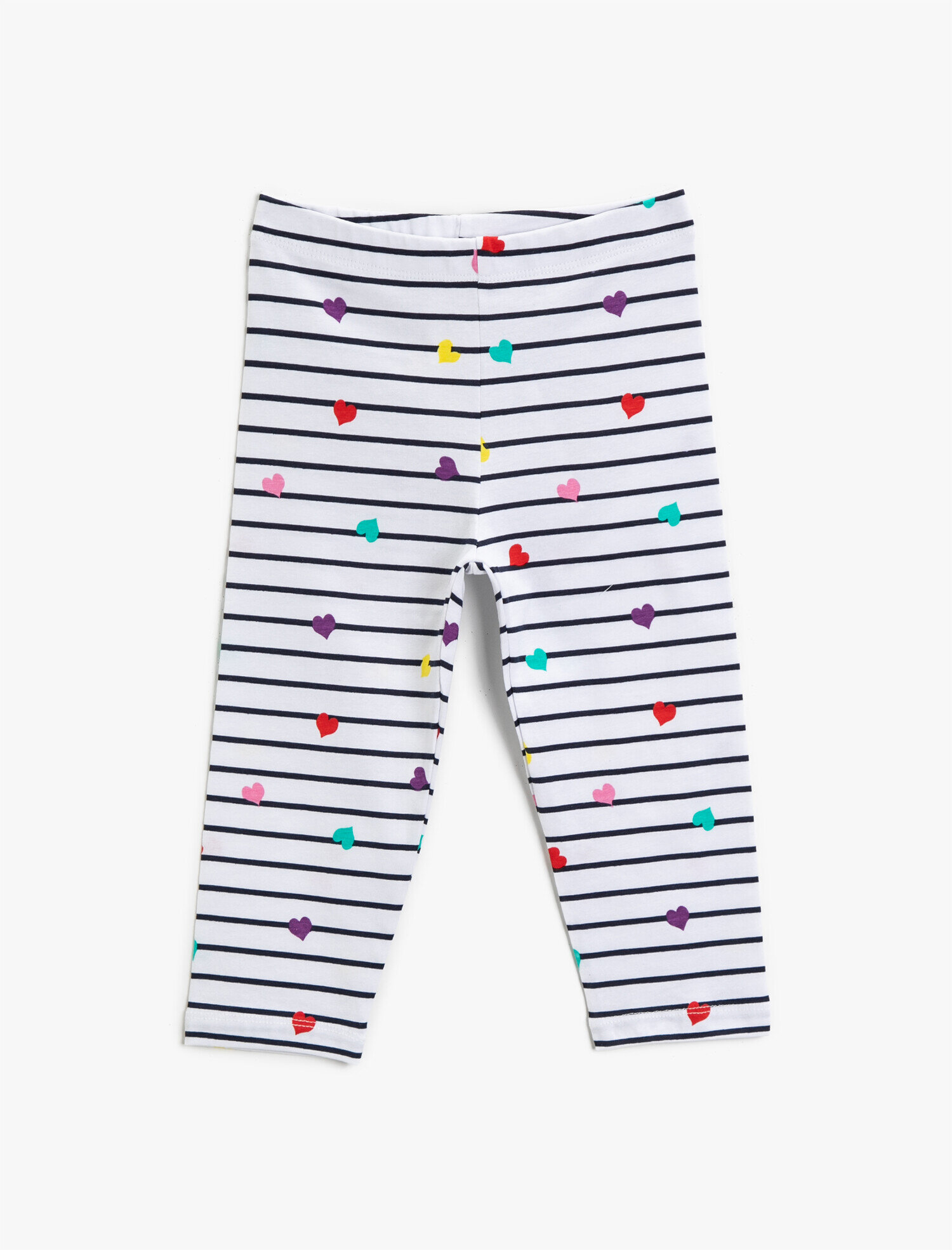  Kız Çocuk Baskılı Tayt Kalpli Çizgili Pamuklu
