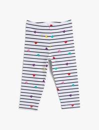 Baskılı Tayt Kalpli Çizgili Pamuklu