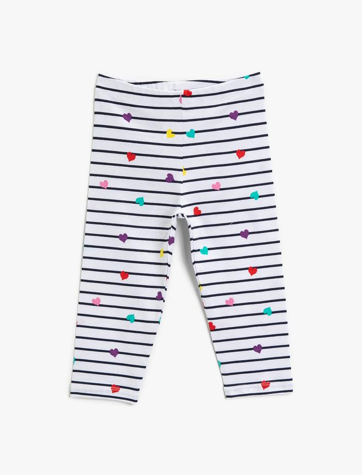 Kız Çocuk Baskılı Tayt Kalpli Çizgili Pamuklu