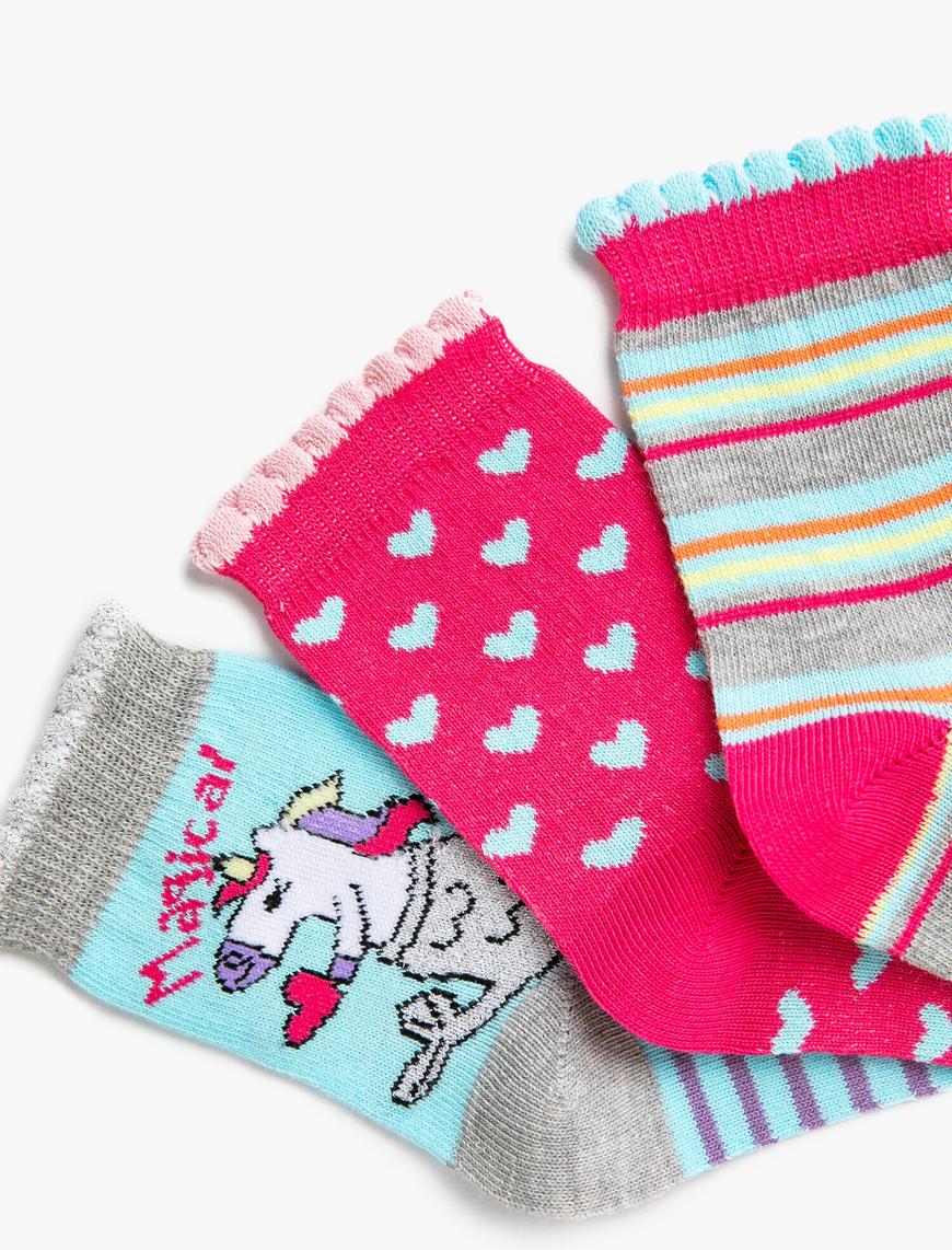  Kız Çocuk Unicorn Çorap Seti Desenli Çizgili