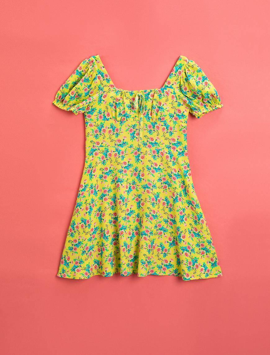  Kız Çocuk Çiçekli Yazlık Elbise Kısa Kollu