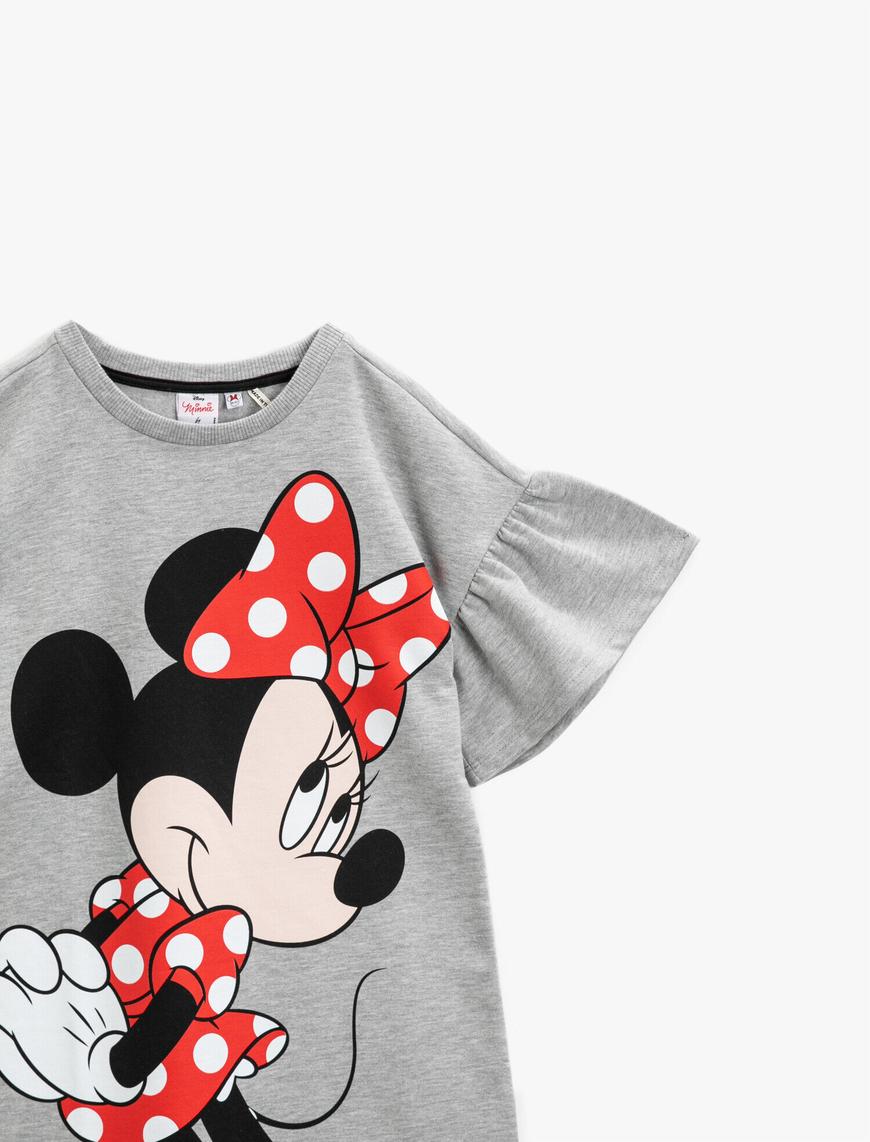  Kız Çocuk Minnie Mouse Lisanslı Baskılı Elbise Pamuklu Kısa Kollu