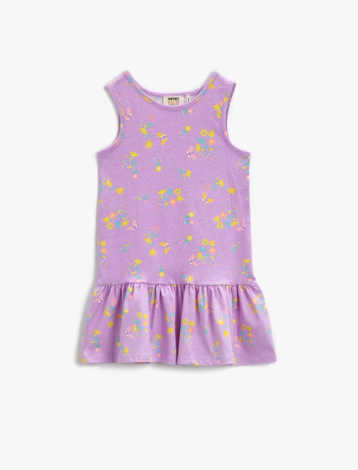 Kız Çocuk Çiçekli Yazlık Elbise Kolsuz Pamuklu