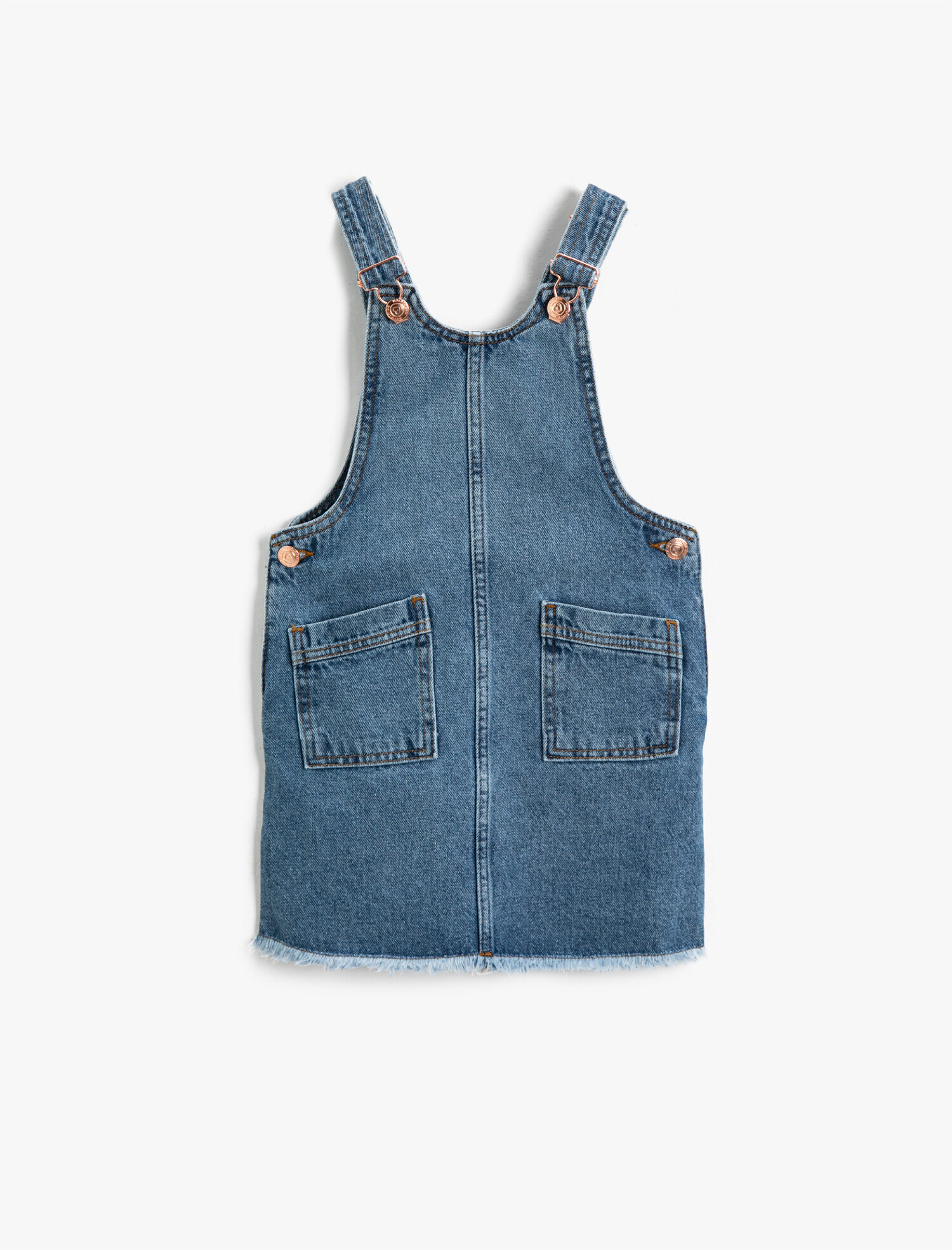  Kız Çocuk Cepli Jean Elbise Pamuklu Askılı